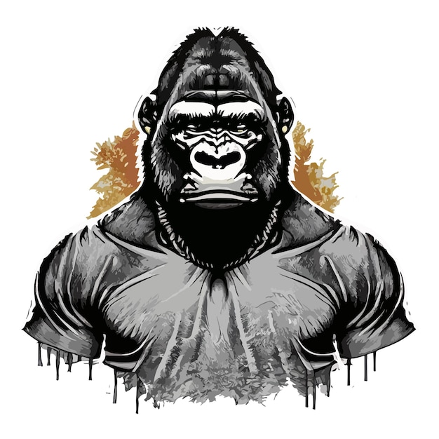 Ilustración de ilustraciones y gorila de diseño de camiseta sobre fondo blanco