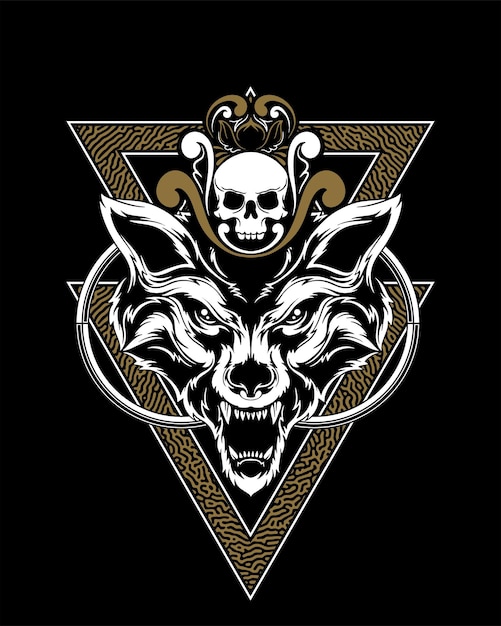 Ilustración de ilustraciones de lobo y diseño de camiseta Vector Premium