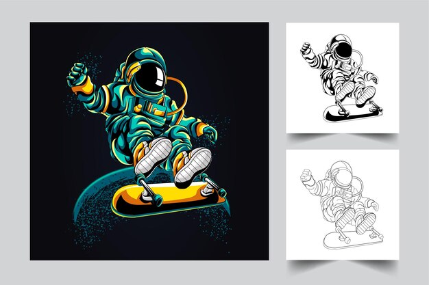 Ilustración de ilustraciones de patineta astronauta