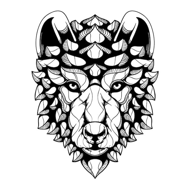 ilustración de ilustraciones de tatuaje de lobo blanco y negro