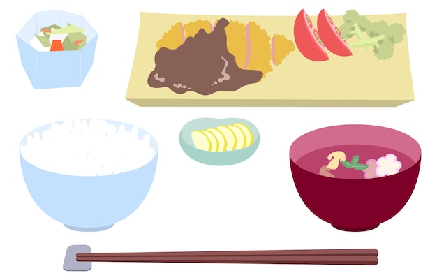 Ilustración de la imagen de la comida preparada tonkatsu