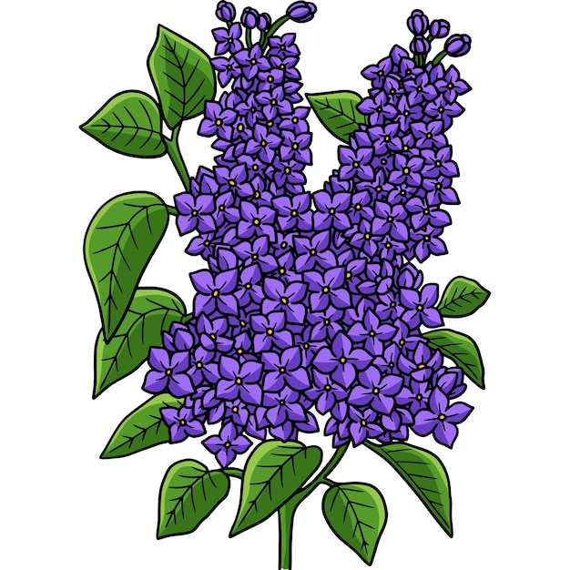 Ilustración de imágenes prediseñadas coloreadas de dibujos animados de flores lilas