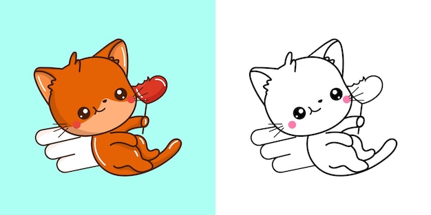 Ilustración de imágenes prediseñadas de gato rojo lindo y arte de gato divertido en blanco y negro