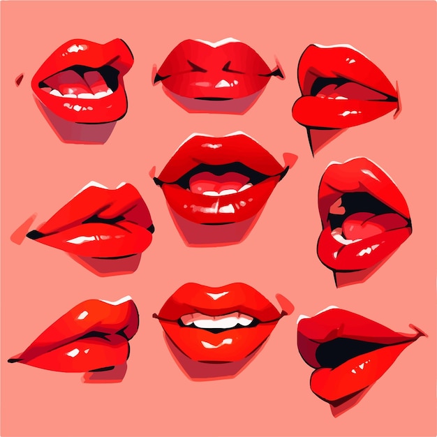 ilustración de imágenes prediseñadas de labios rojos cómicos de vector de dibujos animados