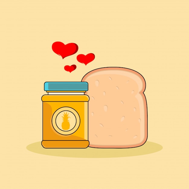 Vector ilustración de imágenes prediseñadas de pan y mermelada de pan con sabor a piña. concepto de imágenes prediseñadas de comida rápida aislado. vector de estilo de dibujos animados plana