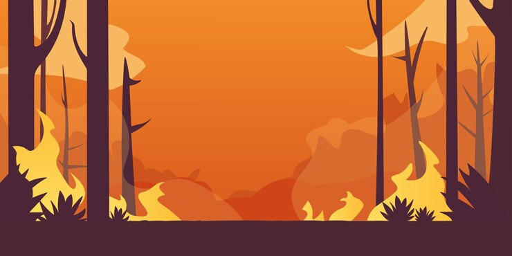 Vector ilustración de un incendio forestal que se extiende a través de un bosque que representa una escena de desastre natural