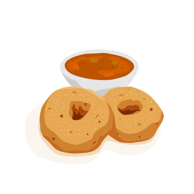 Ilustración india vector comida snack Vada con sambar