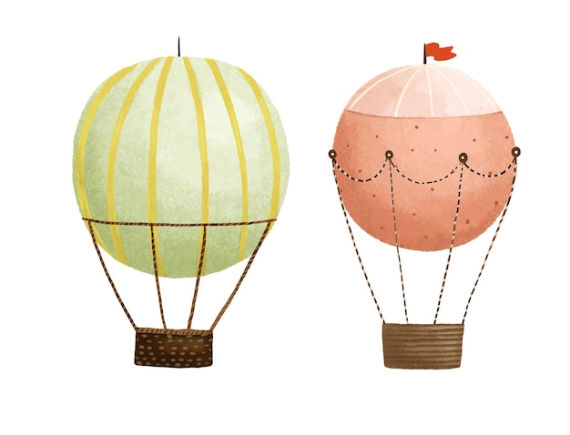 Ilustración infantil linda con juego de viaje en globo aerostático Adhesivo de arte para bebés