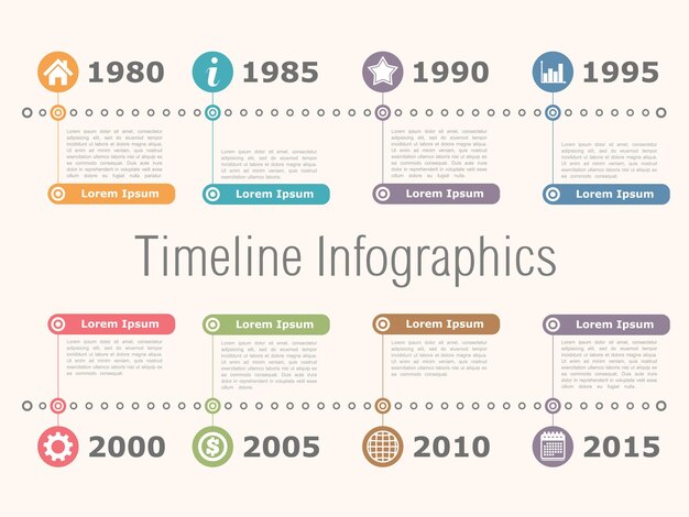 Vector ilustración de infografías de línea de tiempo horizontal con plantilla de diseño vectorial eps10