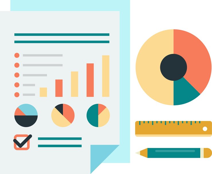 Vector ilustración de informes y estadísticas en estilo minimalista.