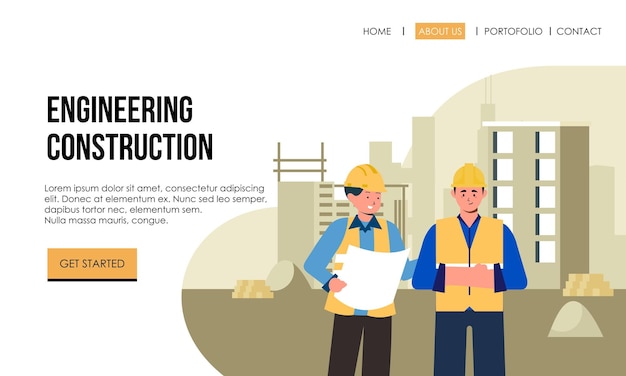 Ilustración de ingeniería y construcción de la página de destino.