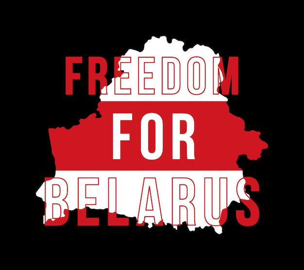 Ilustración de la inscripción Libertad para Bielorrusia contra el fondo del mapa de la bandera. El símbolo de la libertad Bielorrusia. Colores nacionales de Bielorrusia