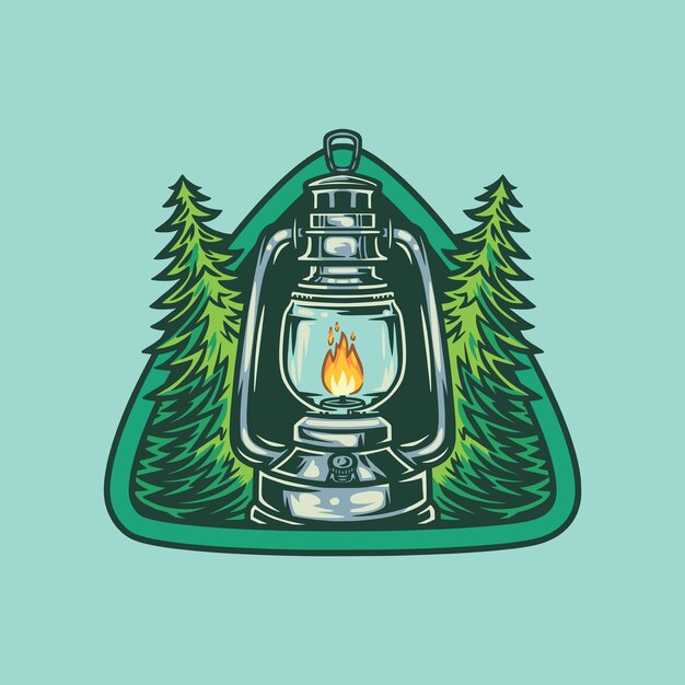 Ilustración de insignia de camping de linterna vintage