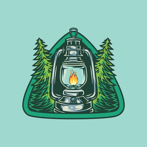 Vector ilustración de insignia de camping de linterna vintage