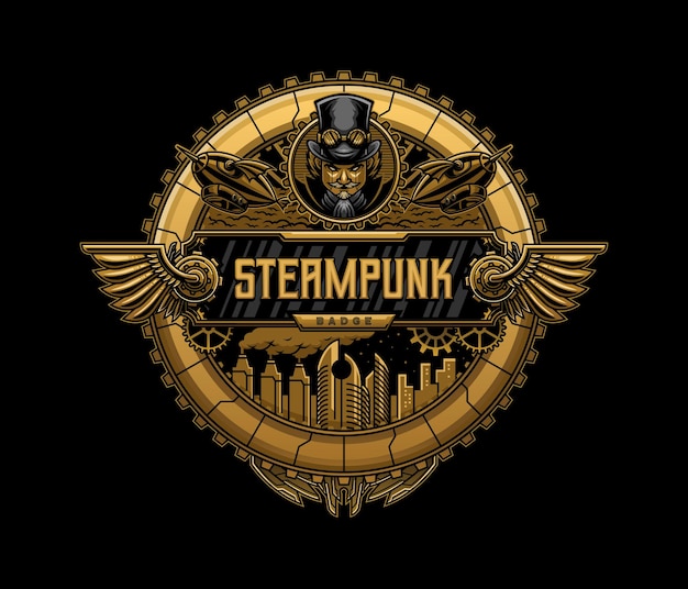 Ilustración de la insignia dorada steampunk