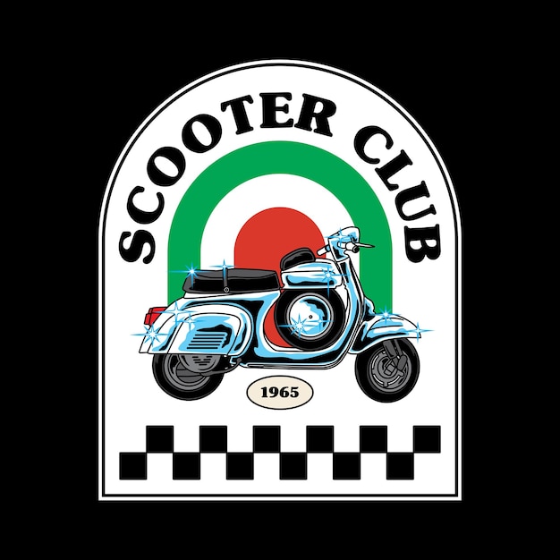 Ilustración de la insignia del logotipo de scooter club vintage