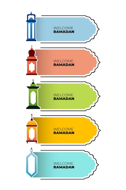 Ilustración de la insignia de Ramadán con diferentes diseños de linternas