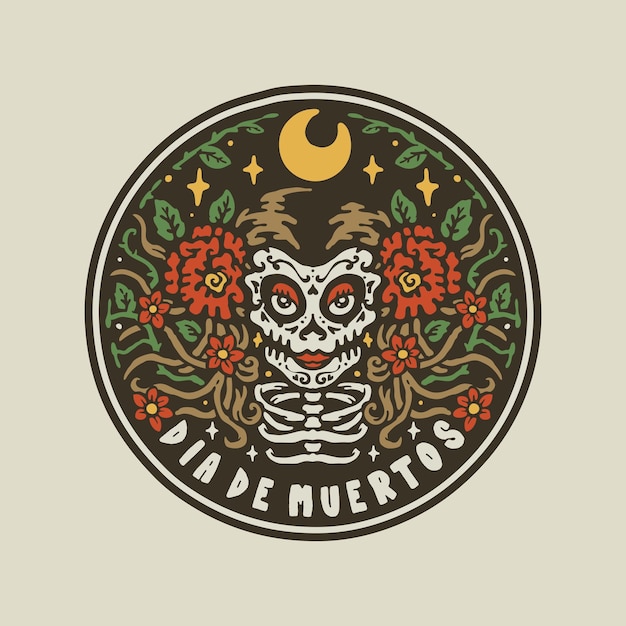 Vector ilustración de insignia vintage dia de los muertos