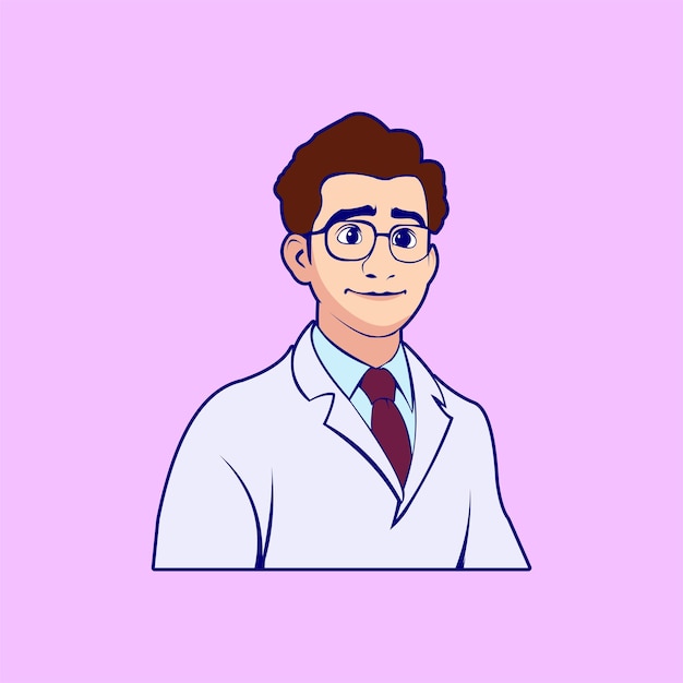 Ilustración inspiradora de un médico que usa gafas y una bata de laboratorio