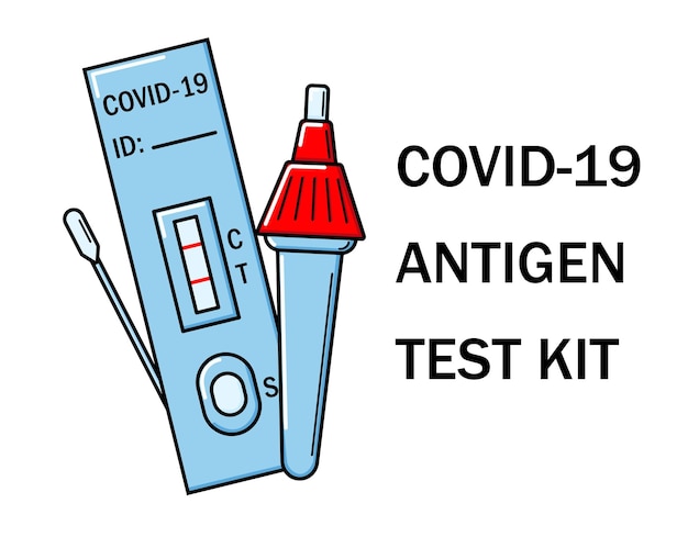 Vector ilustración de instrucciones del kit de prueba rápida de antígeno atk covid prueba exprés de pcr personal epidémica de omicron