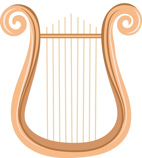 Ilustración de un instrumento musical de cuerda dorada o de arpa antigua aislado sobre un fondo blanco