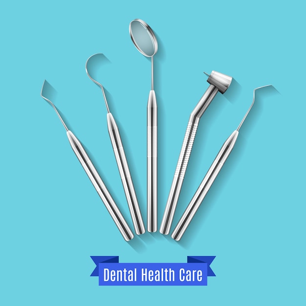 Ilustración de instrumentos de salud dental.