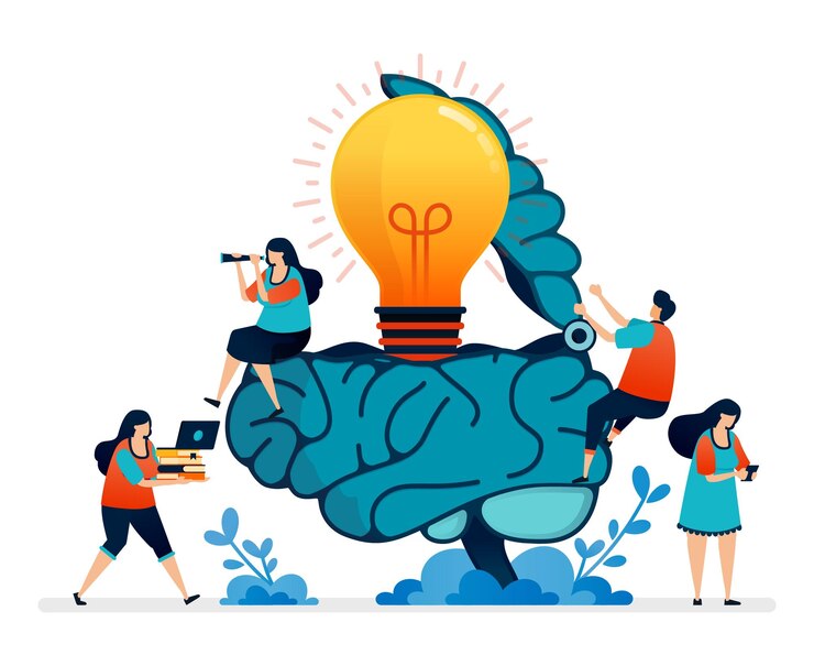 Vector ilustración de inteligencia artificial ayuda a obtener ideas para resolver problemas de manchas de luz