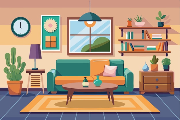 Ilustración del interior de una acogedora sala de estar