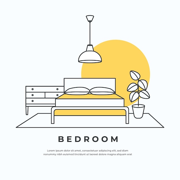 Ilustración interior de dormitorio minimalista
