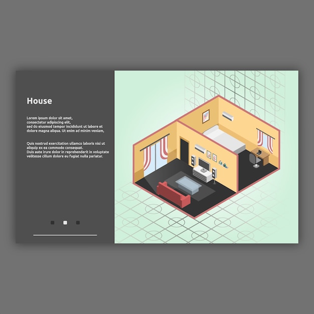 Ilustración interior isométrica de la casa