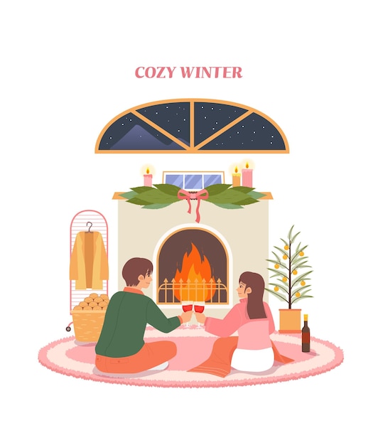 Ilustración de interiores de invierno acogedores