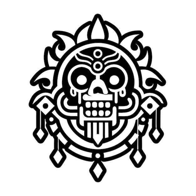 Ilustración de un intrincado ornamento de cráneo azteca
