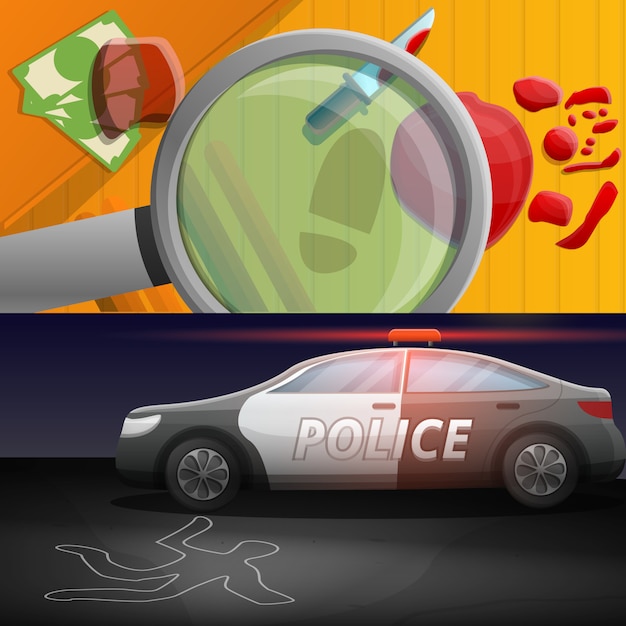 Ilustración de investigación de crimen en estilo de dibujos animados