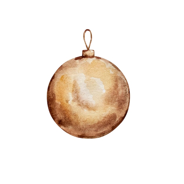 Ilustración de invierno acuarela, bola de juguete de árbol de navidad sobre un fondo blanco.