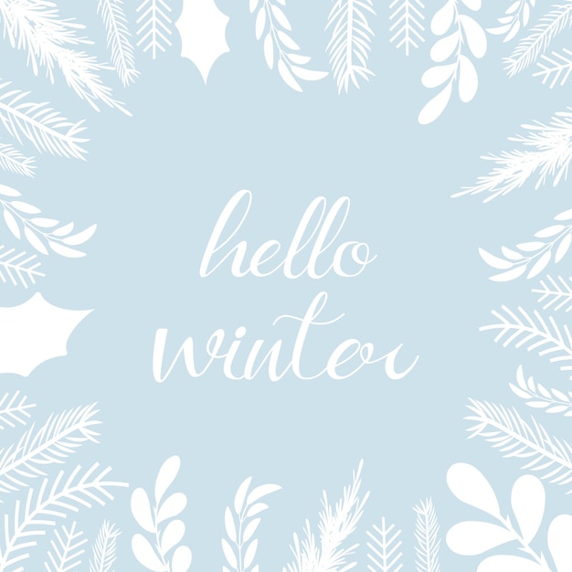 Ilustración de invierno Cubiertas de nieve Ramas de invierno Hola Vector blanco de invierno