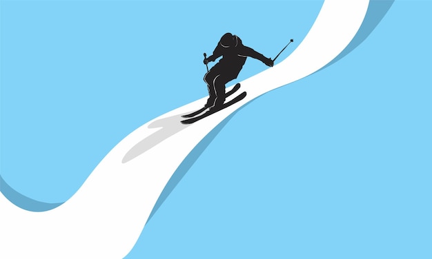 Ilustración de invierno con hombre jugando silueta de esquí
