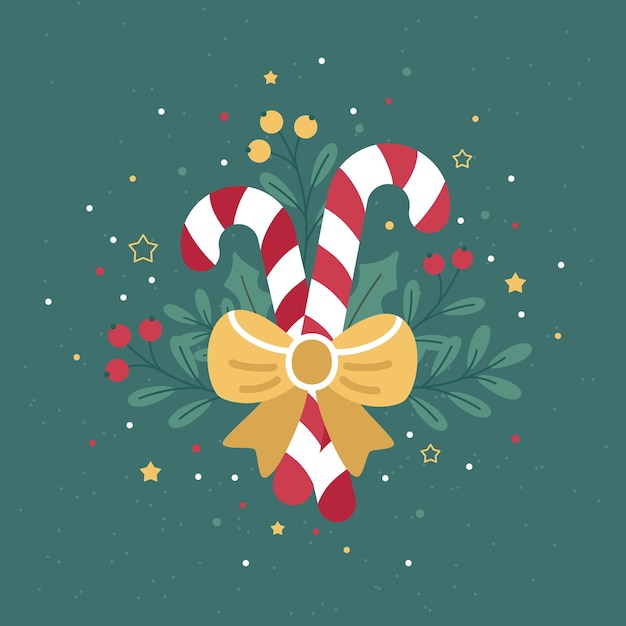 Ilustración de invierno para Navidad y Año Nuevo piruletas con un arco y ramas