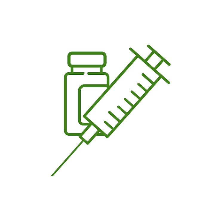 Vector ilustración de inyecciones y medicamentos diseño en estilo de línea símbolo de inyección en el campo de la medicina