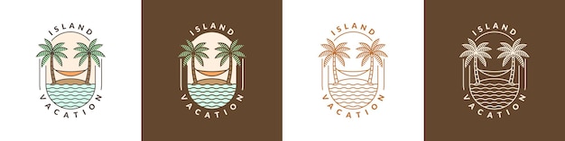 Ilustración de la isla y la hamaca monolina o estilo de arte de línea