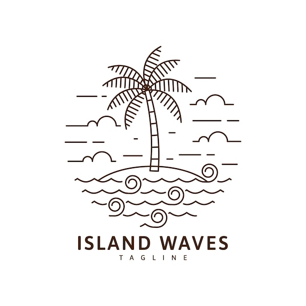 Ilustración de isla y onda estilo monoline o line art