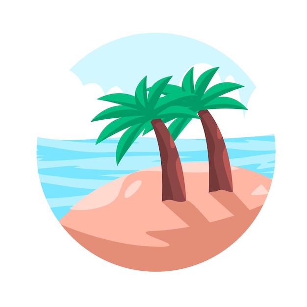 Ilustración de la isla de San Beach del árbol de coco en el lado del mar icono redondo del círculo
