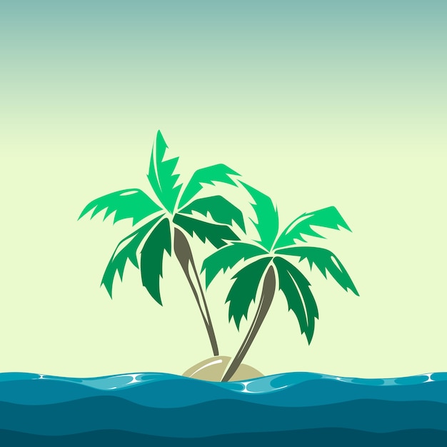 Vector ilustración de isla tropical y palmeras