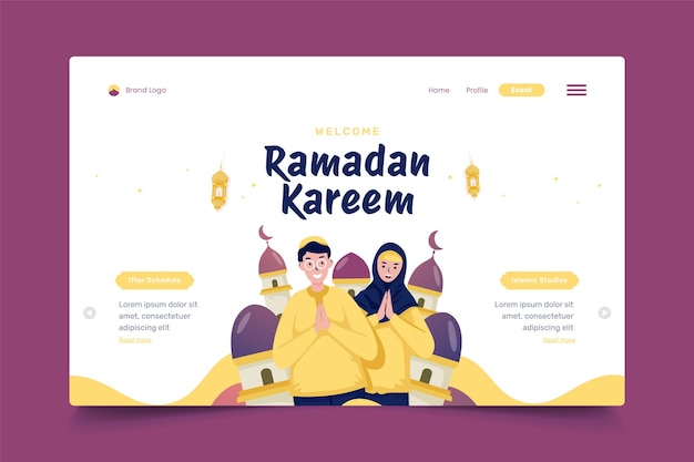 Vector ilustración islámica de ramadan kareem en el diseño de la página de aterrizaje