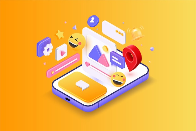 Ilustración isométrica 3D moderna de las redes sociales