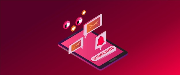 Ilustración isométrica 3d para teléfono inteligente de negocios con notificaciones redes sociales