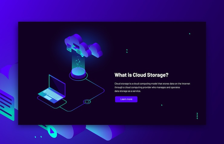 Vector ilustración isométrica del almacenamiento de datos en la nube carga de transferencia de datos de sincronización