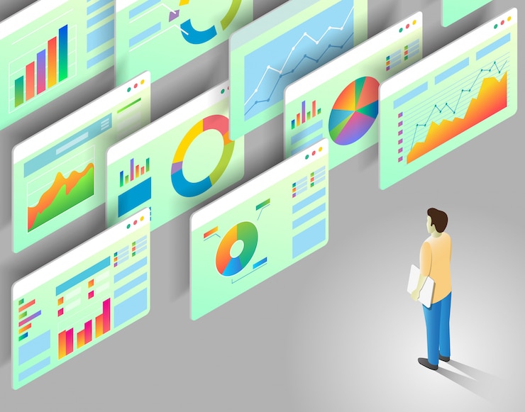 Vector ilustración isométrica de análisis de datos