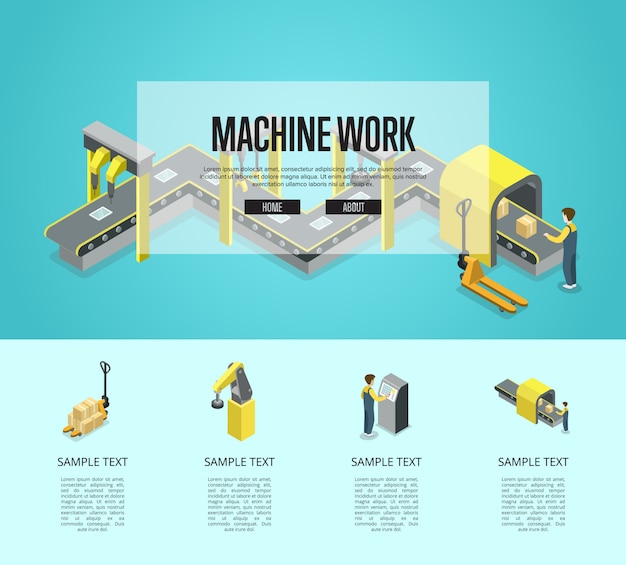 Vector ilustración isométrica de automatización y maquinaria de fábrica