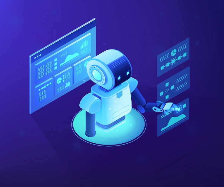 Vector ilustración isométrica automatizada del concepto de análisis de datos.