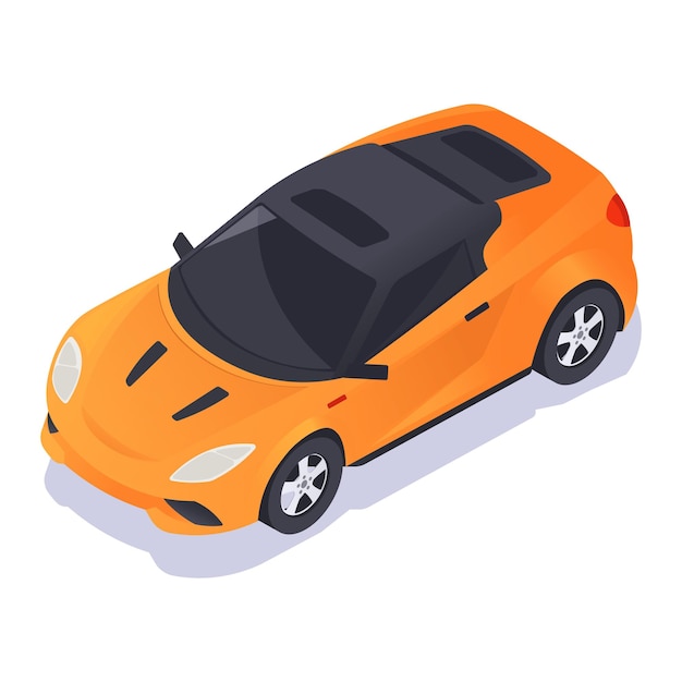 Ilustración isométrica de automóviles deportivos en ilustración vectorial naranja y negra